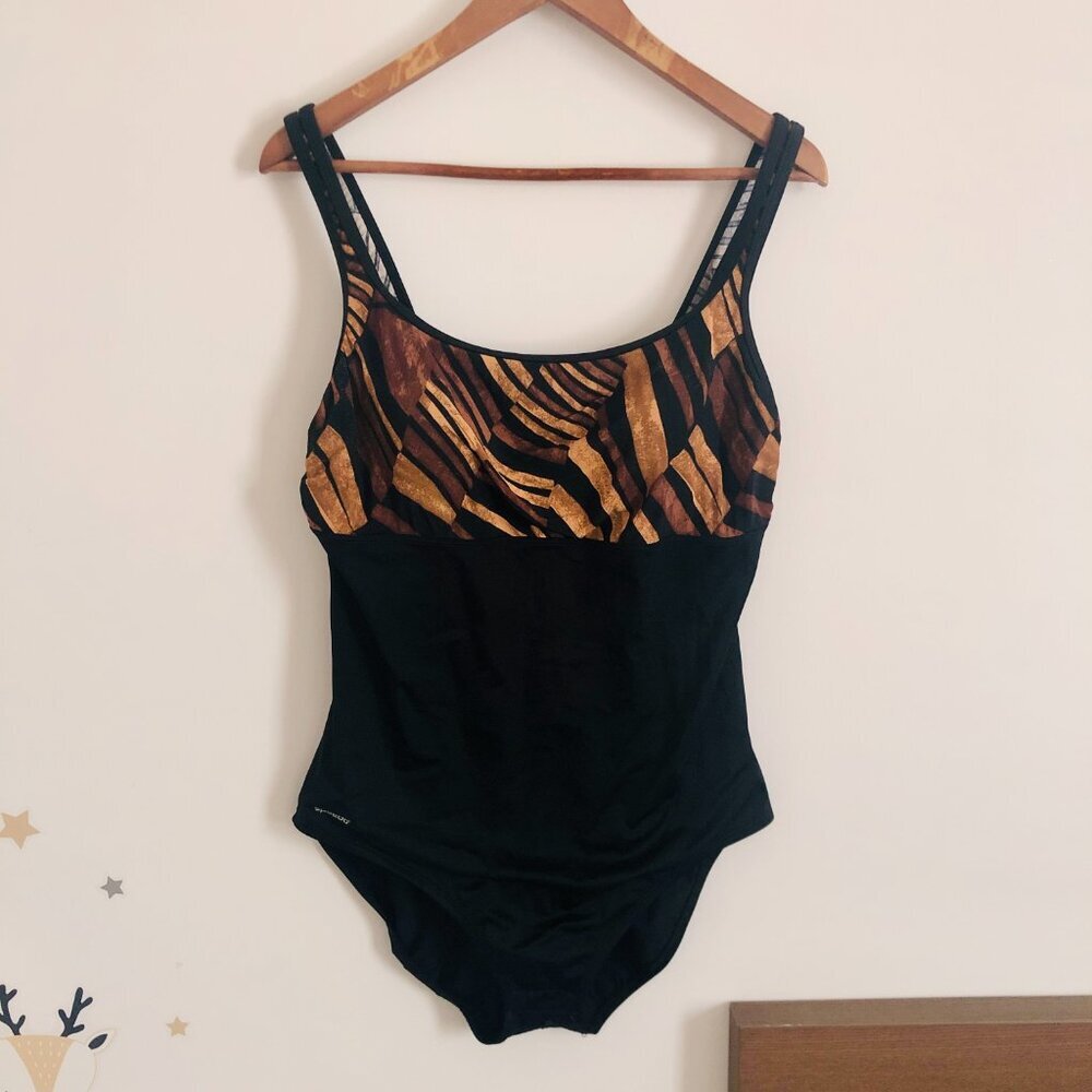🏝️ SPEEDO Women's M One-Piece Swimsuit Bath Bathing Suit Black & Bronze - Picture 2 of 6
